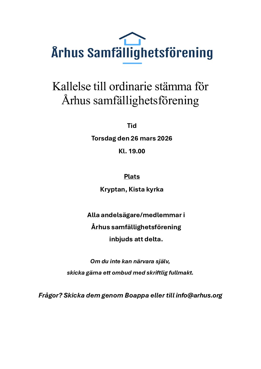 Kallelse till ordinarie stämma 2026